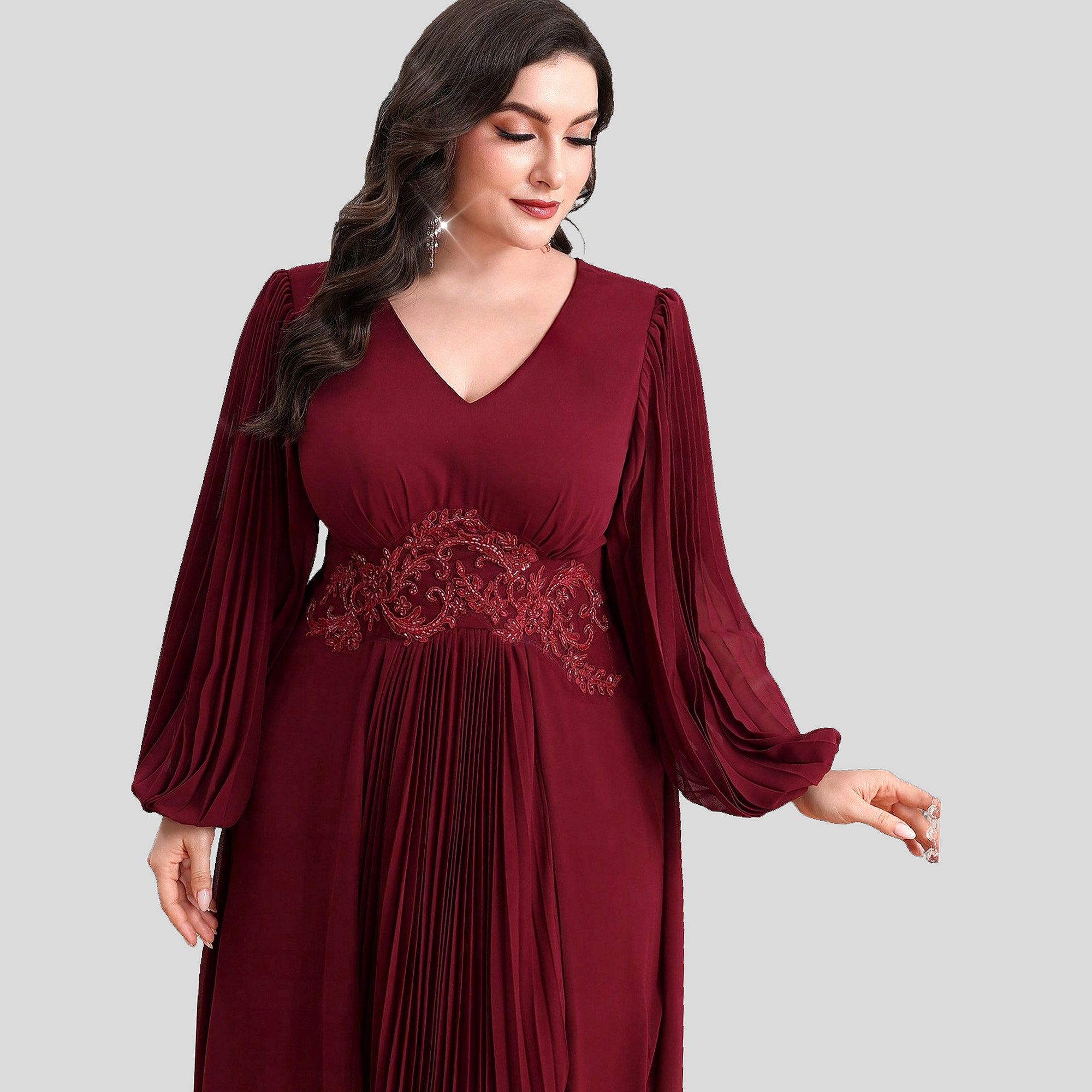 Šaty Večerní rozevřené Burgundské Maxi Elegantní Toleen 3XL 46
