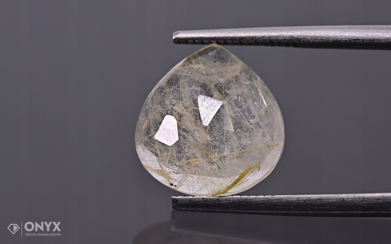 Křemen s rutilem fazetovaná slzná růžice 12x11,5 mm