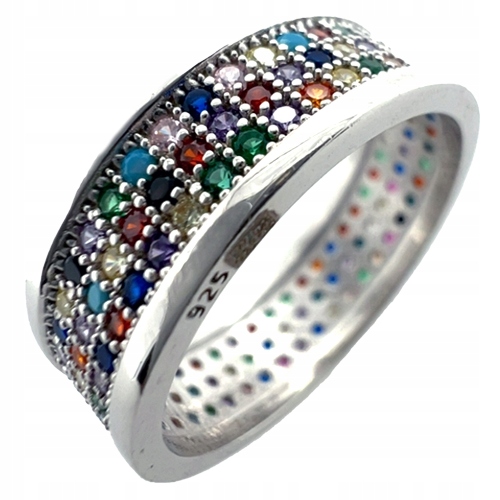 Stříbrný prsten s prstýnek a barevnými zirkony Zkouška 925