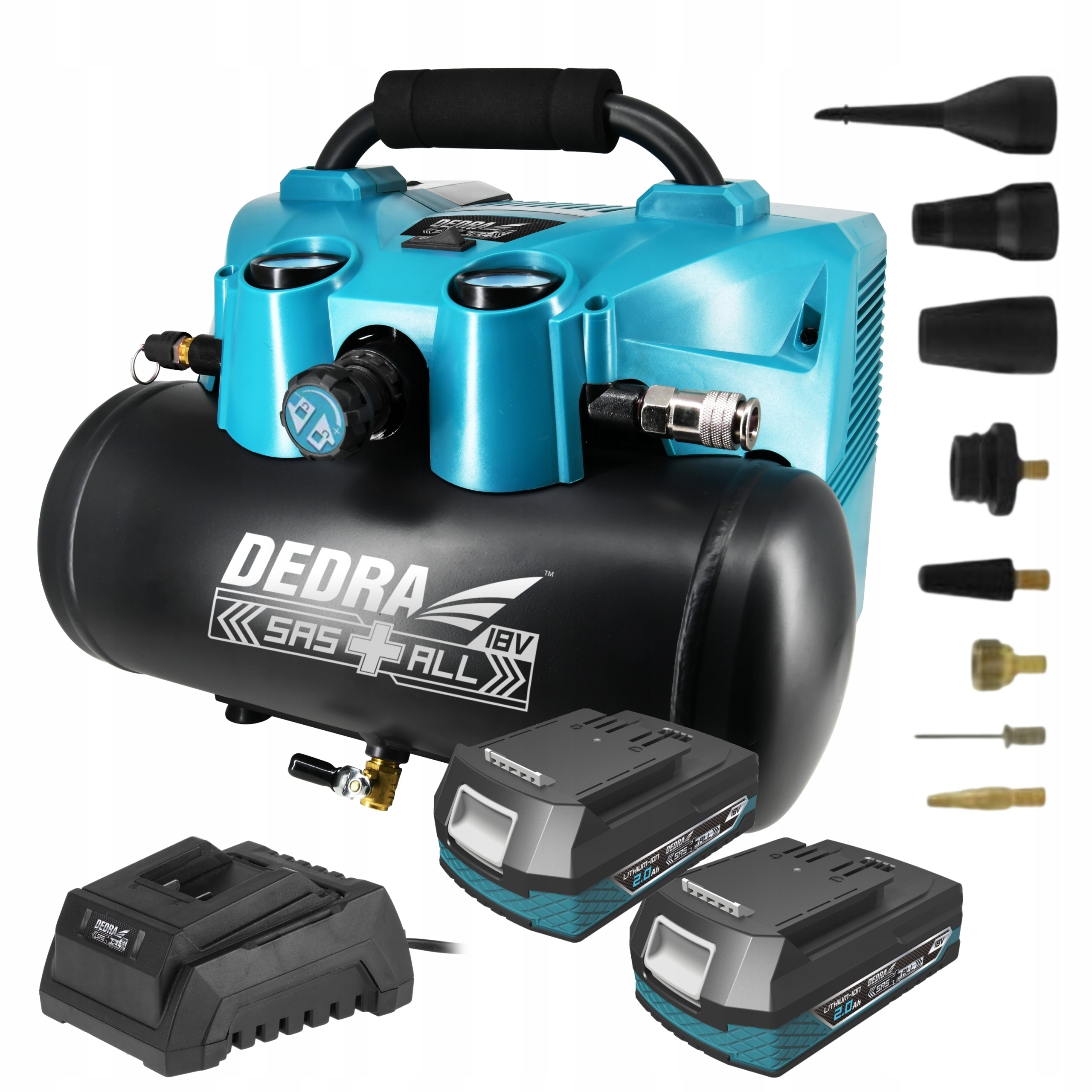 KOMPRESOR AKUMULATOROWY 6L DEDRA + 2x18V 2Ah 7077V