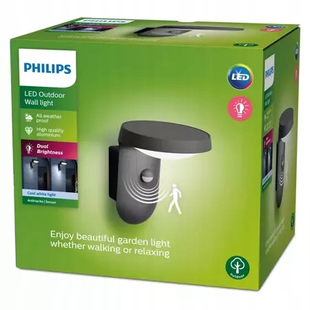 Záhradná nástenná lampa Philips biela, čierna, integrovaný Led zdroj 9 W