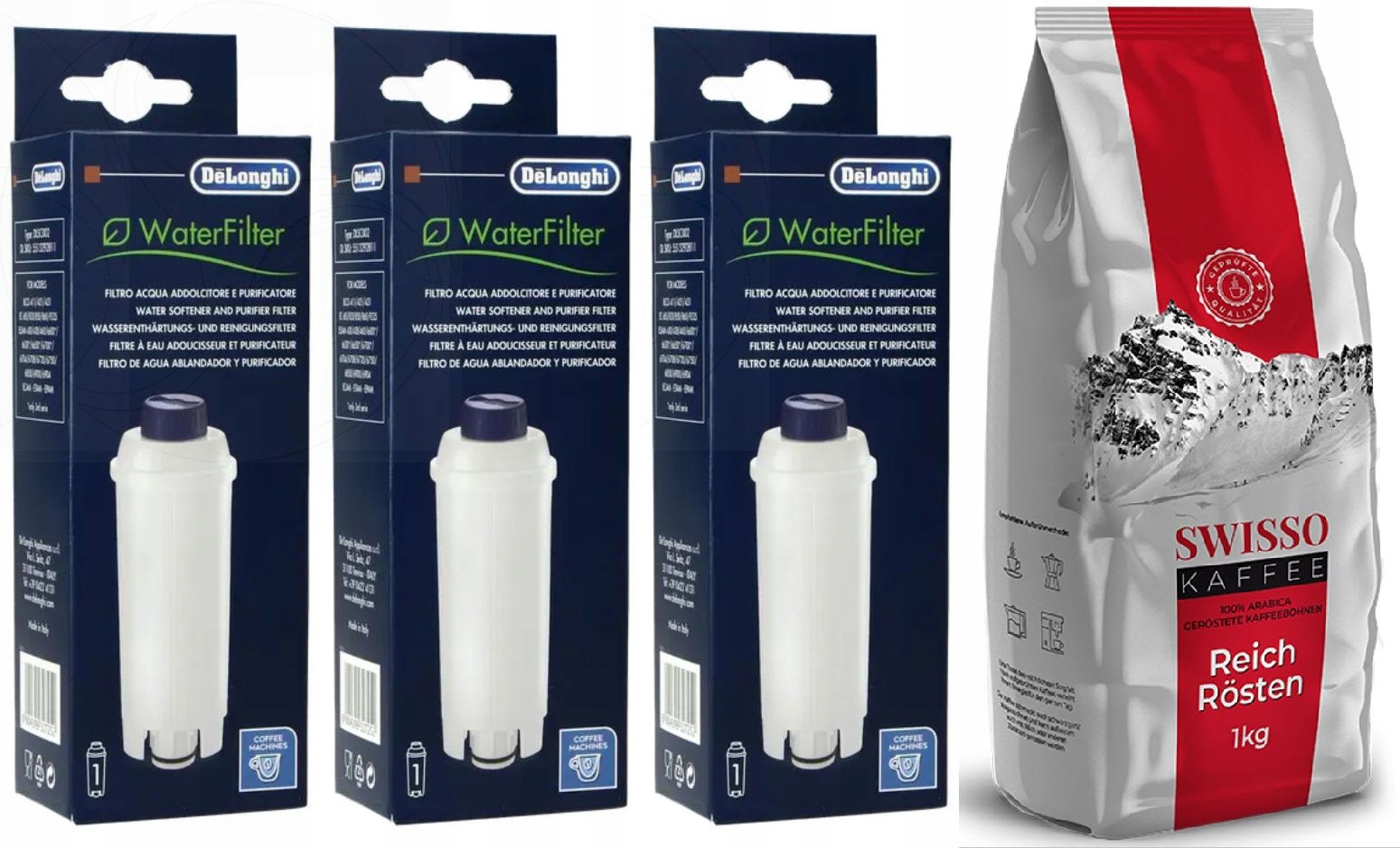 Delonghi Filtr do Ekspresu 3szt Swisso Kaffee Ziarnista 100% Arabica 1kg