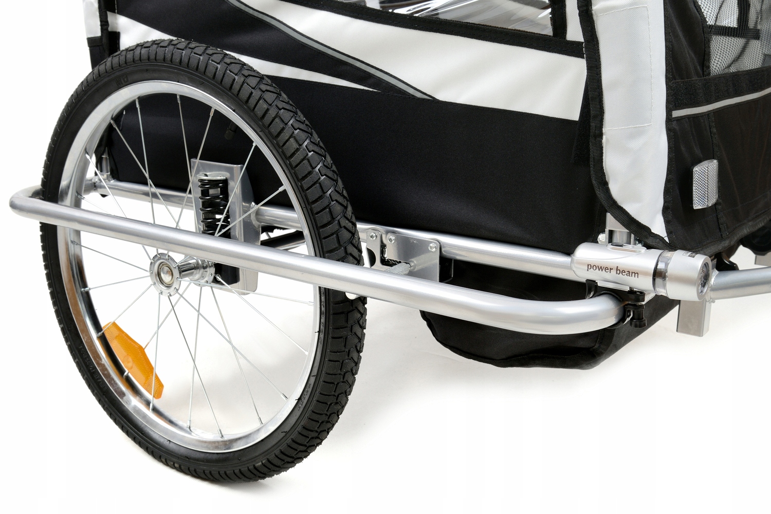 PRZYCZEPKA ROWEROWA PRO 3w1 AMORTYZACJA + LEDY Kolor dominujący biały