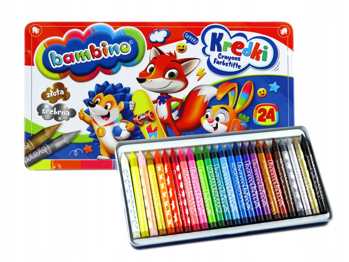 

Kredki Świecowe 24 Bambino Metalowe Pudełko
