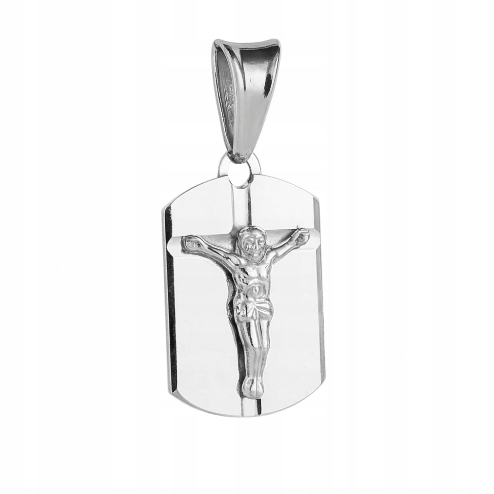 Stříbrný Přívěsek 925 Vojenská Známka S Křížem Postava Ježíše Plechu
