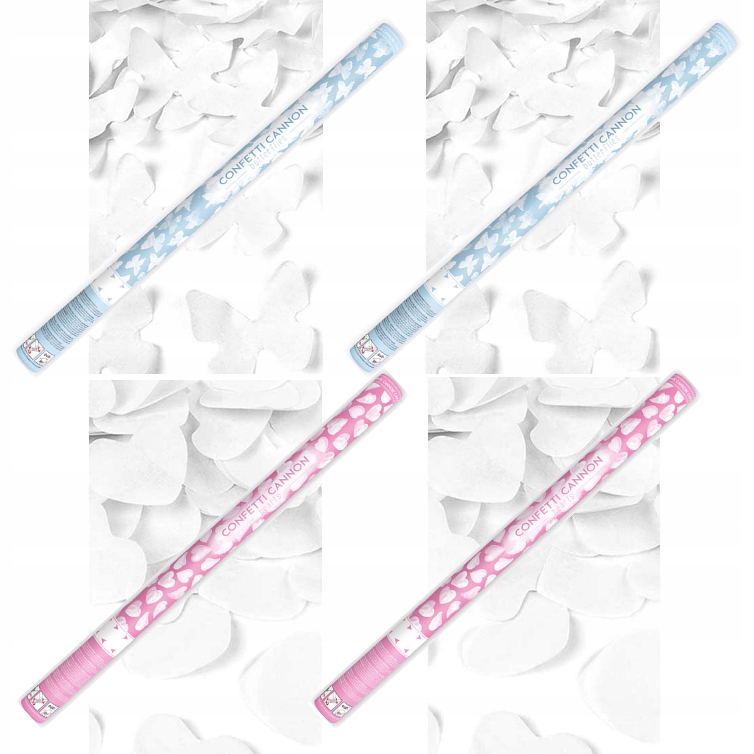 4x TUBA XXL KONFETTI MOTYLKI SERCA BIAŁE mix 4 x 80 cm ŚLUB WESELE