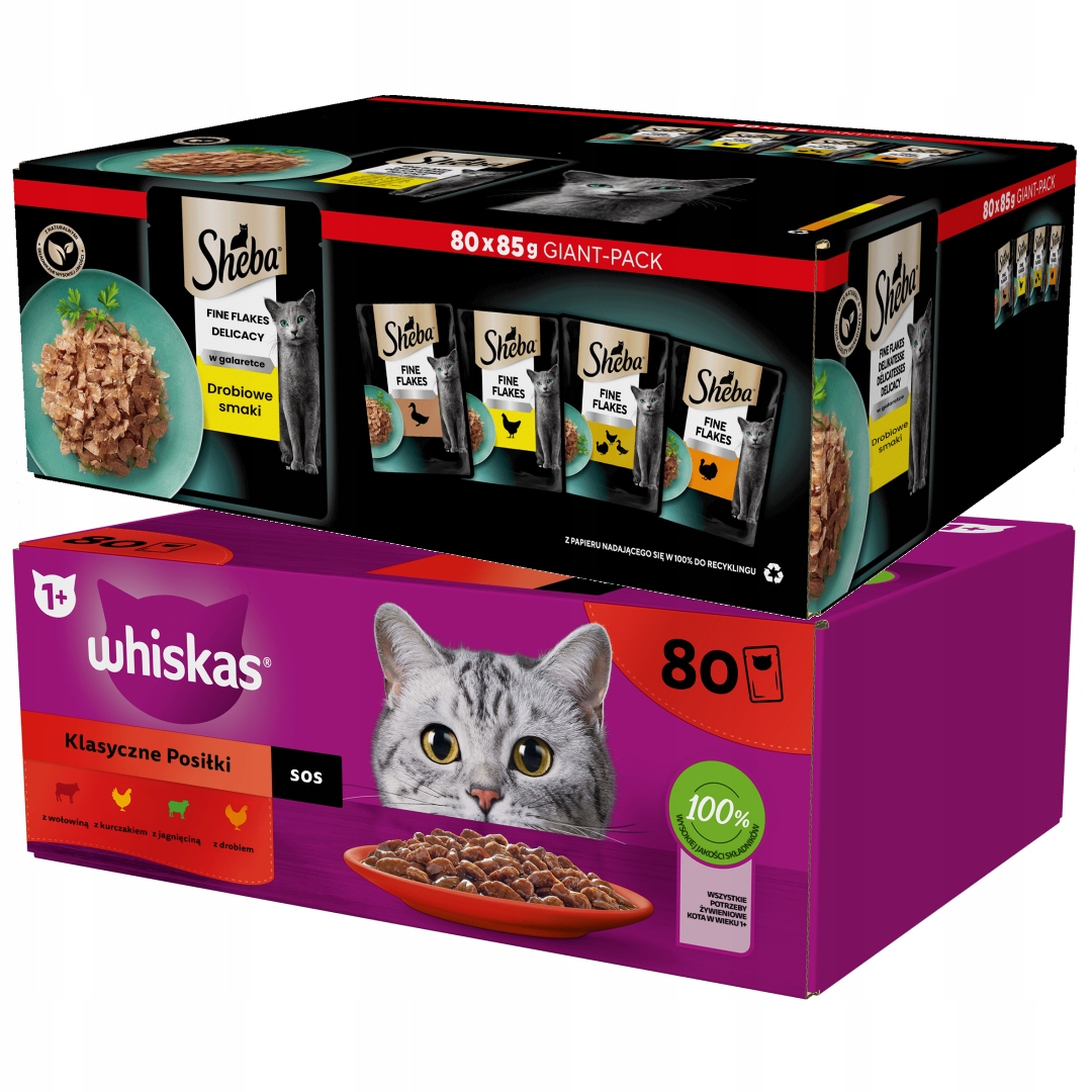 Levně Mokré Krmivo Pro Kočky 160 x 85 g Whiskas Klasické Jídlo Sheba Delicacy