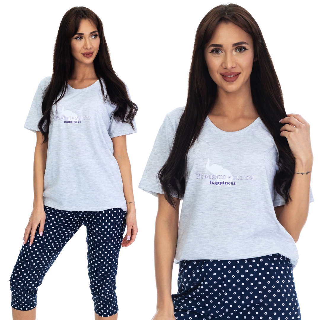 Dámské Pyžamo Bavlna Krátký Rukáv Léto Melanž Námořnická Modrá Potisk Slon Léto 3XL