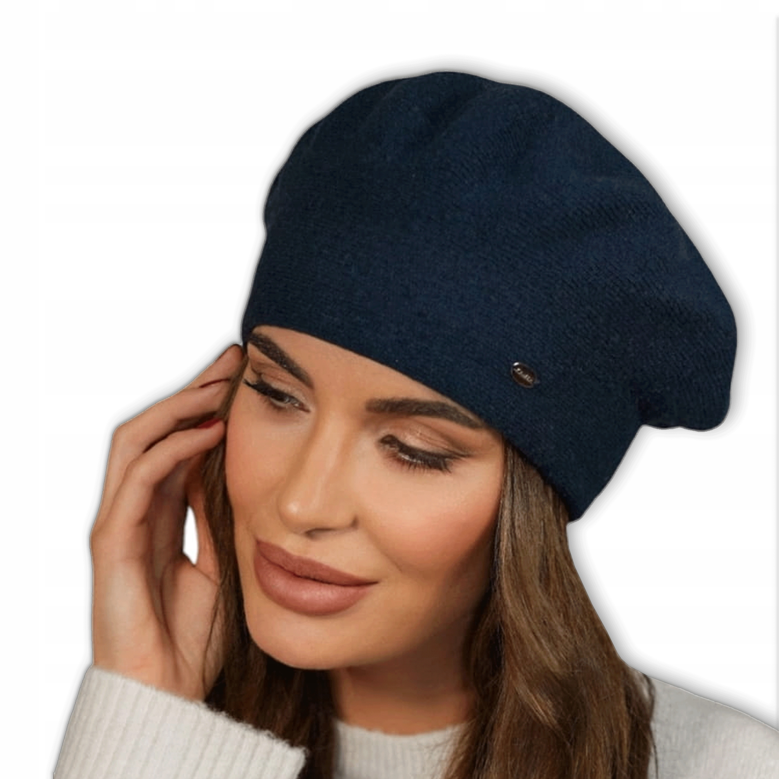 Tmavě Modrý Tyrkysový Vlněný Beret Dámský elegantní vysoký podpatek Polský Kiang