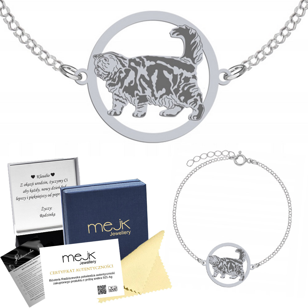 Stříbrný náramek s exotickou kočkou 925 Dárek Šperky Žena Gravírování