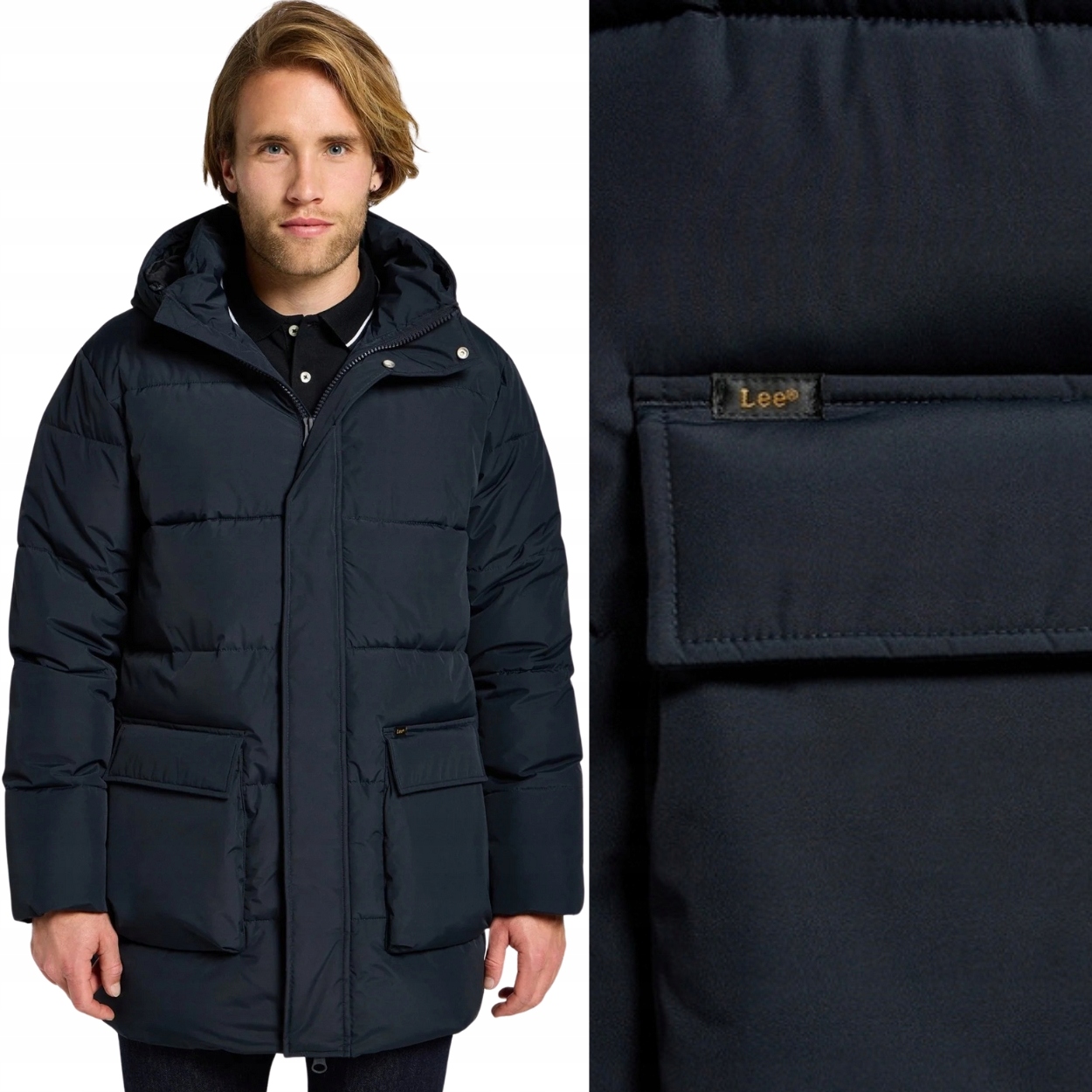 Lee Long Puffer Jacket Black dlouhá voděodolná péřová bunda s kapucí L