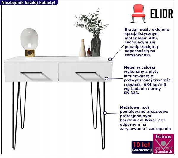 TOALETKA DO SYPIALNI DWIE SZUFLADY NOWOCZESNA Kod producenta PERL-TOALETKA-MATKAM-BIAŁA-CZARNA