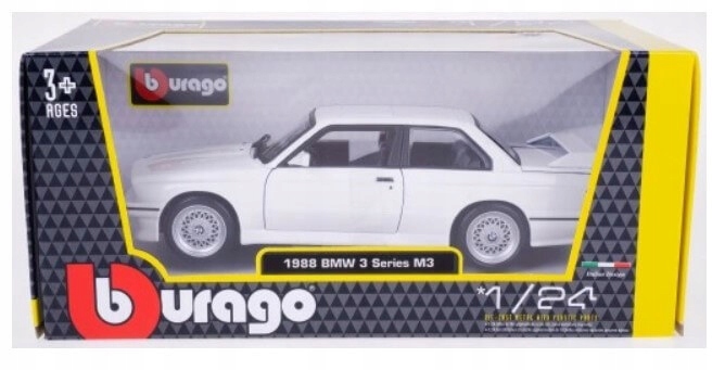 BBURAGO 1:24 BMW M3 1988 WHITE BIAŁY METALOWY MODEL OTWIERANE DRZWI