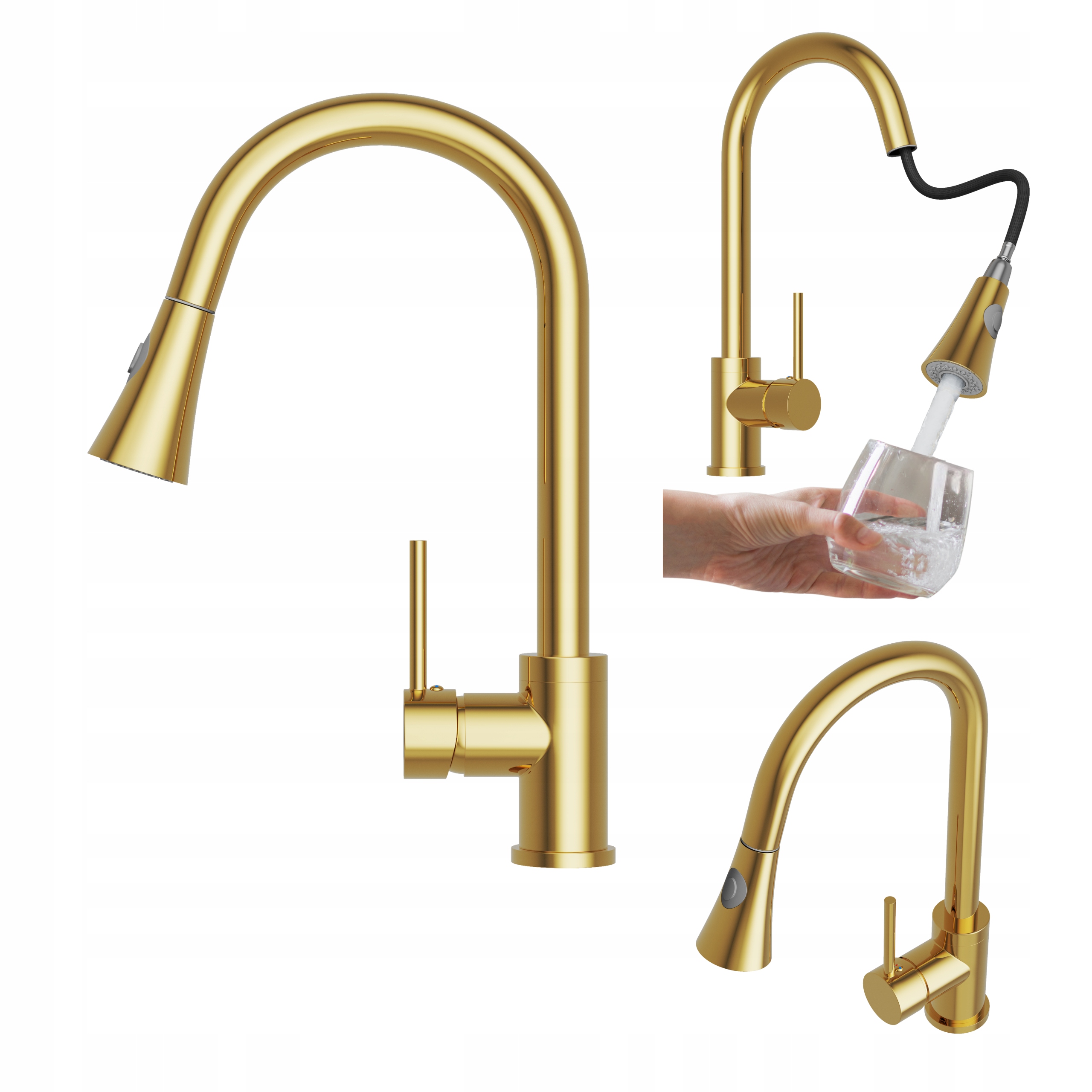 Kuchynská Batéria Snake Zlatá S Výsuvným Výtokom