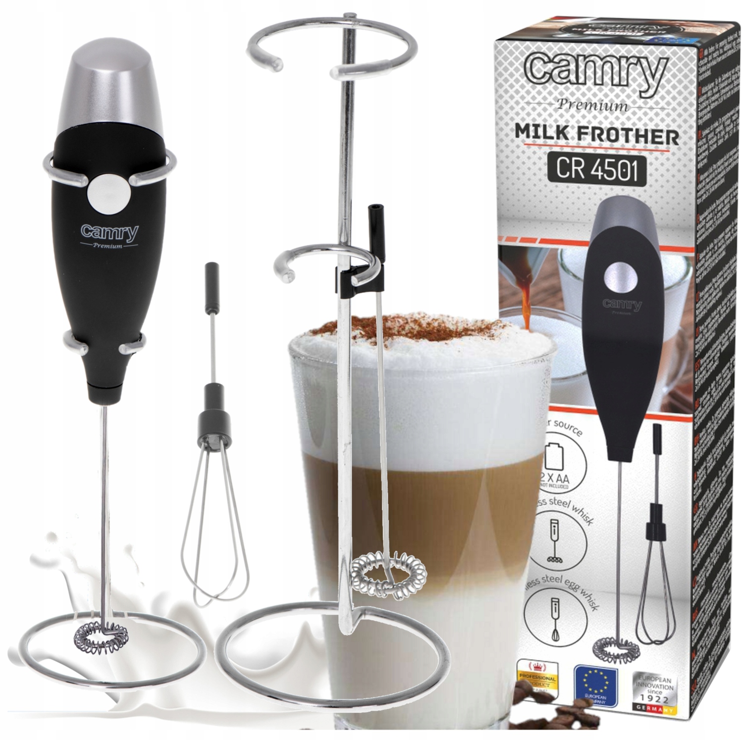 ELEKTRYCZNY SPIENIACZ DO MLEKA STOJAK 2 KOŃCÓWKI