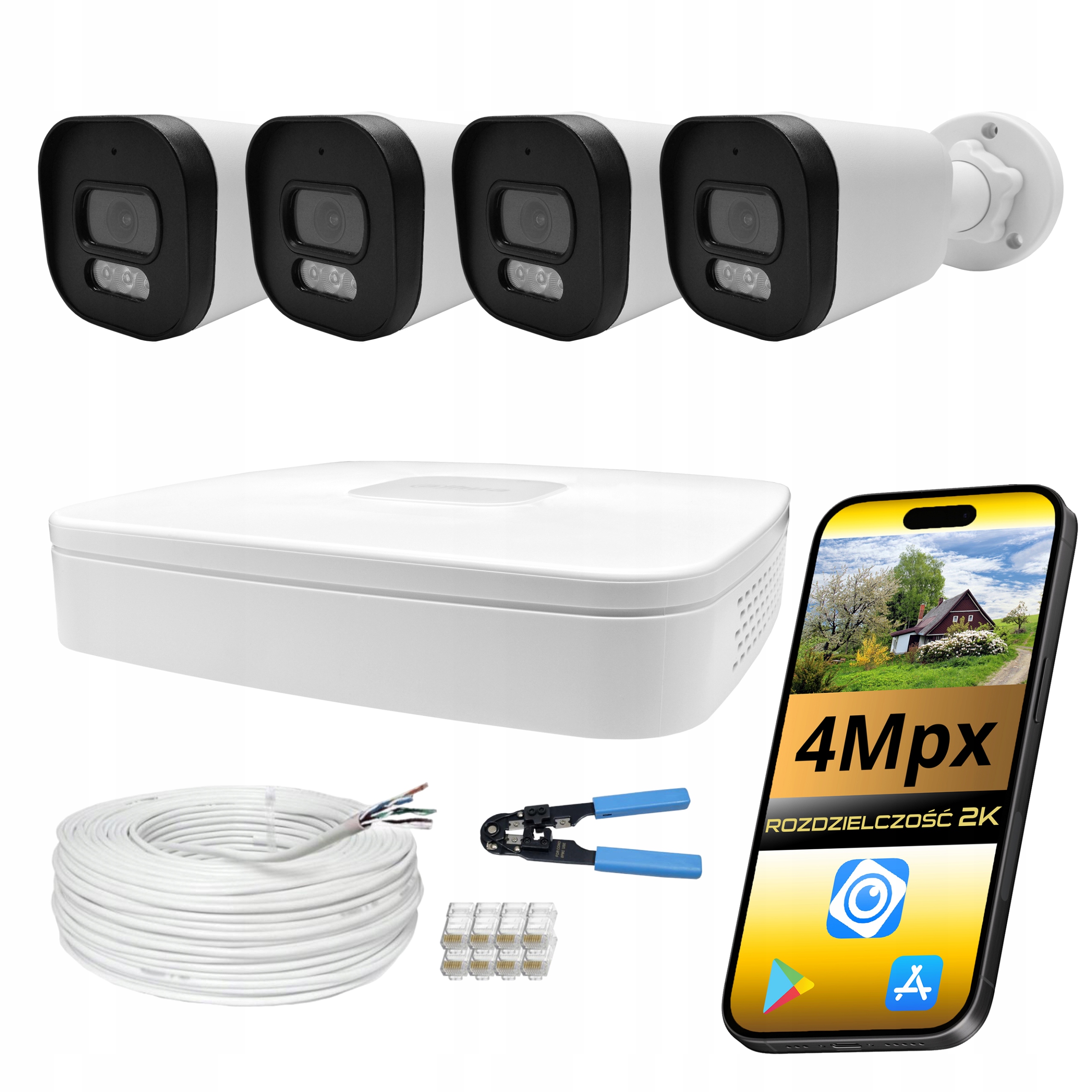 Sada 4 Tubových Ip Kamer S Rekordérem Dahua 4Mpx Monitoring Dual Light