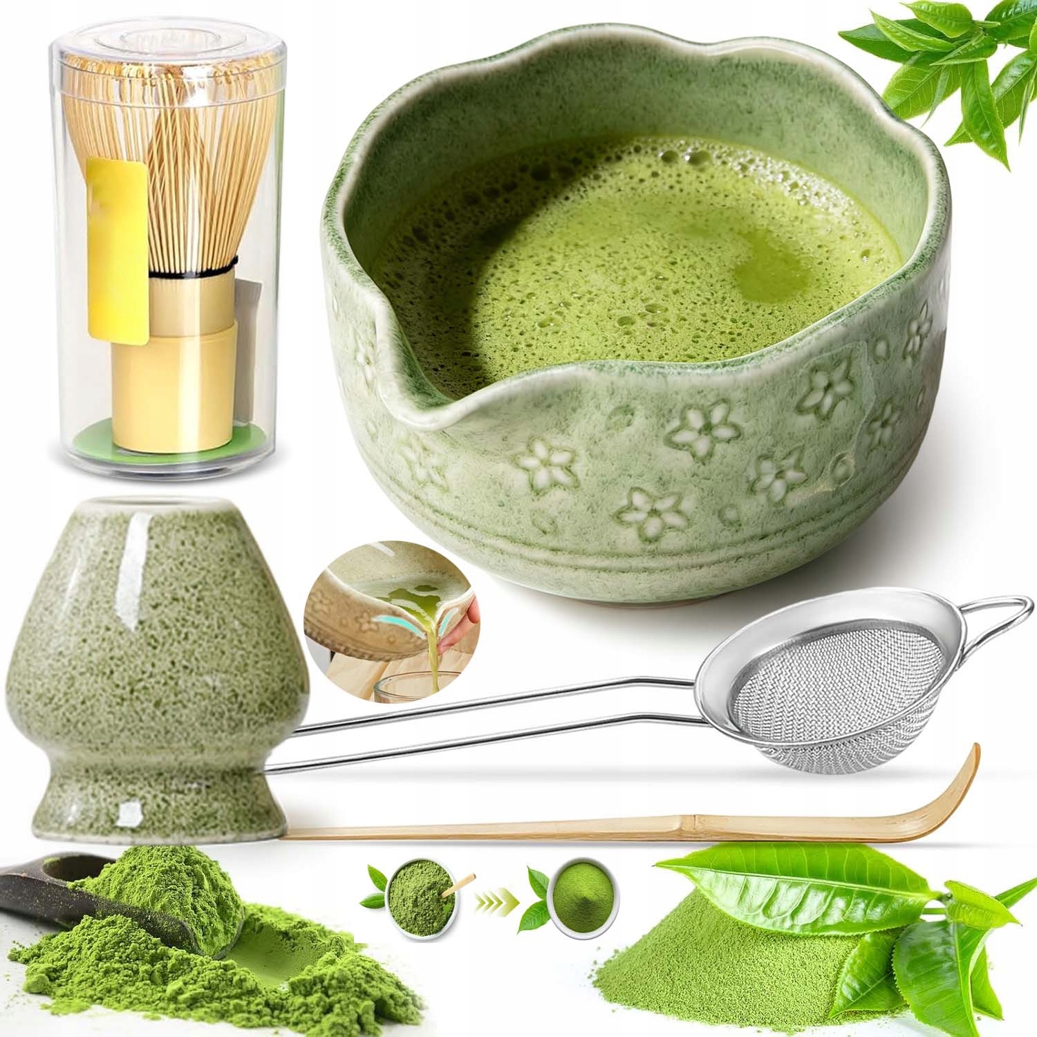 Zestaw Prezentowy Do Herbaty Matcha Częściowy Blender Matcha 5EL.