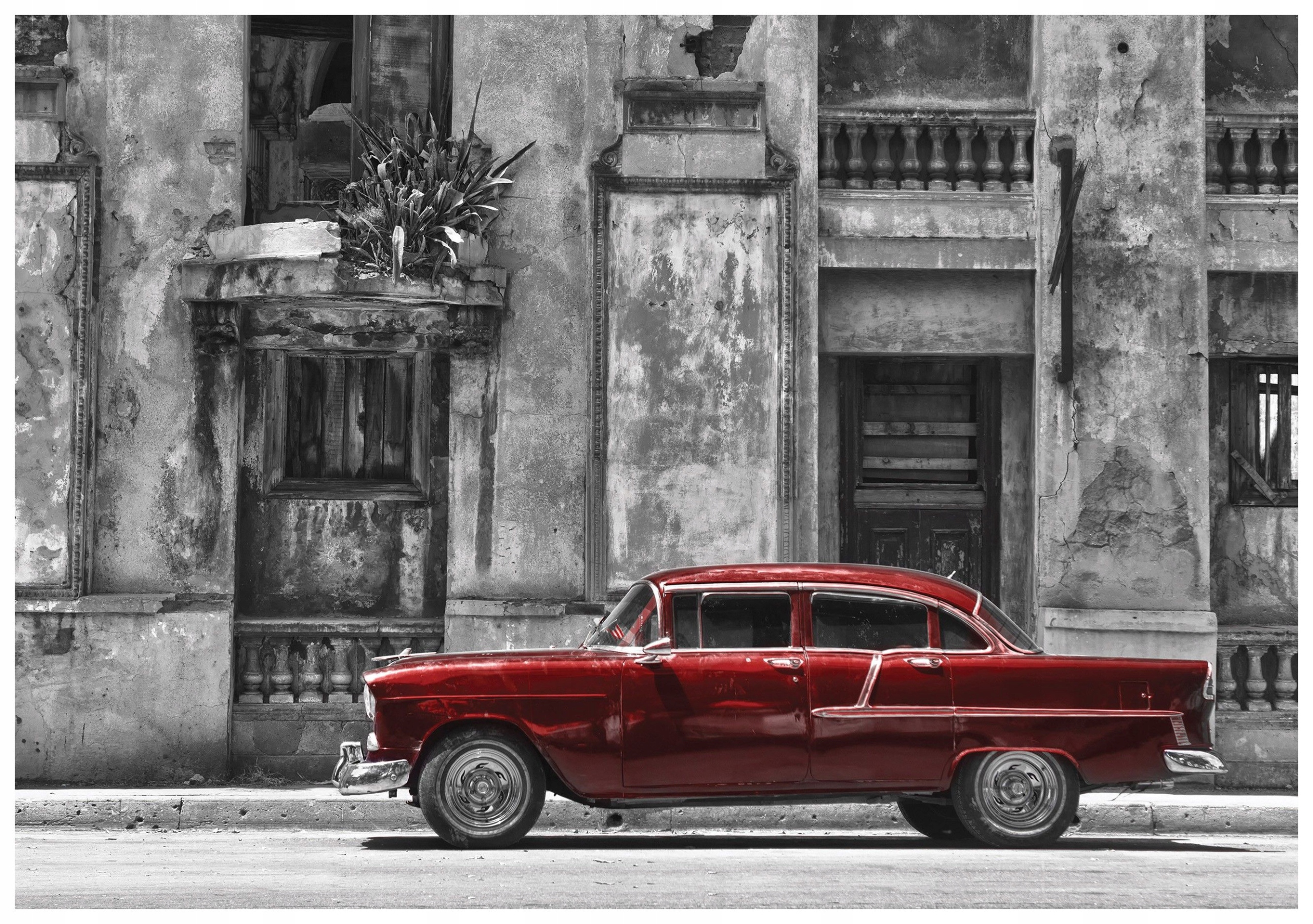 Fototapeta Červené retro auto a architektúra mesta vinylová 312x219 lepidlo