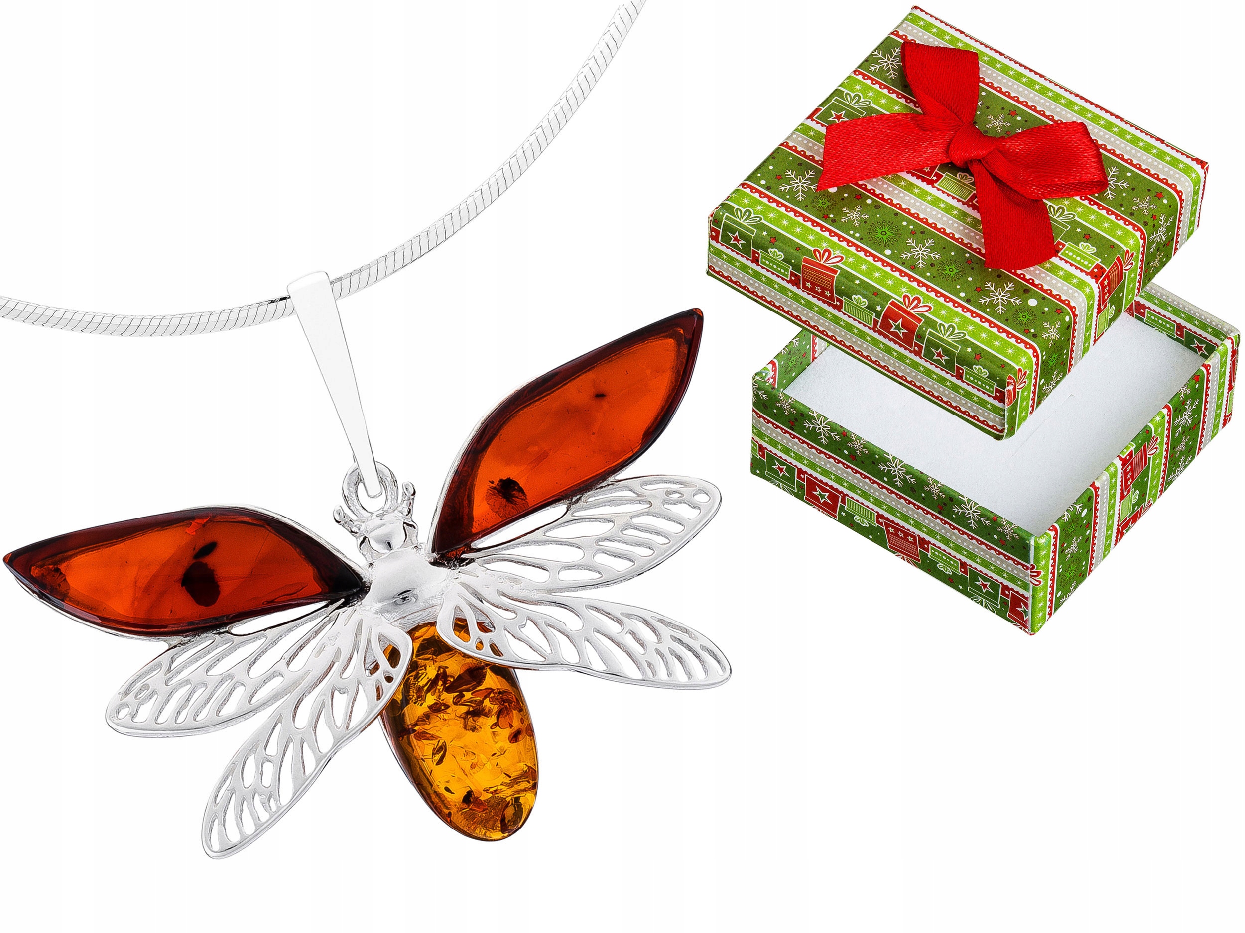 Velký Stříbrný Dámský Náhrdelník Prolamovaný Brouk s Jantarem Choker 38 cm