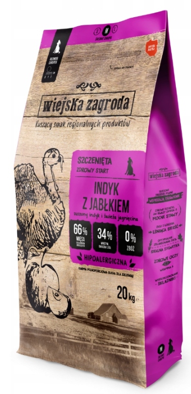 Wiejska Zagroda suché krmivo pro štěňata Krůta s jablkem M 20 kg