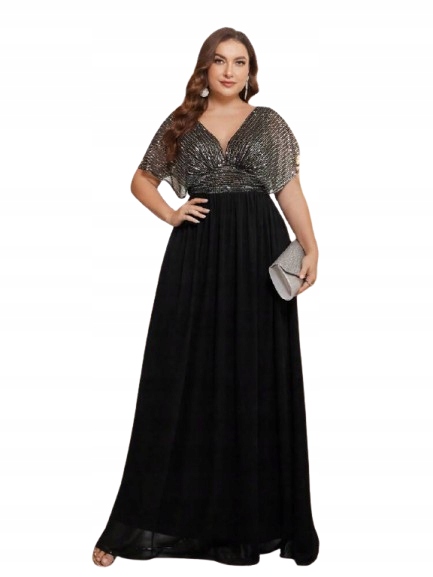 Shein Plus Size Černá Šaty S Zavinovacím Výstřihem A Flitry 48 1GA