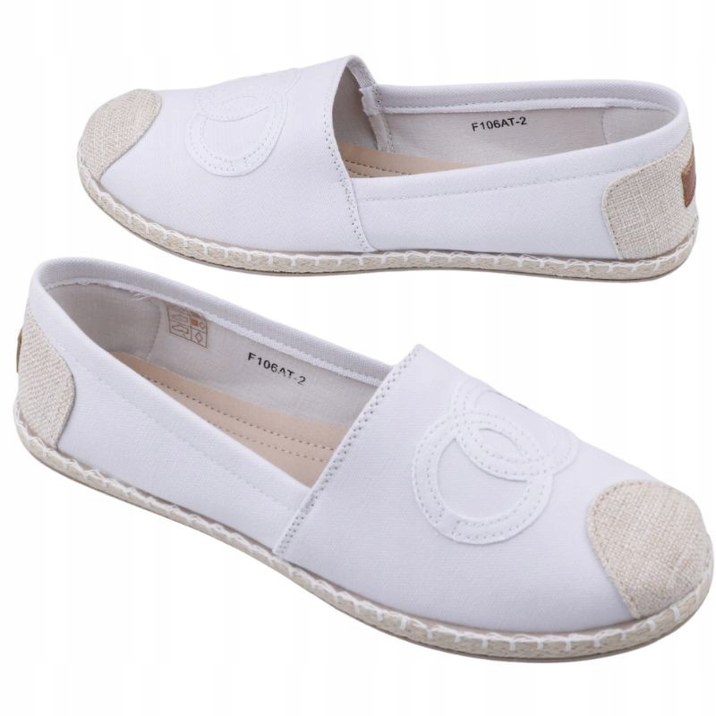 BIAŁE ESPARDYLE DAMSKIE PÓŁBUTY WSUWANE PŁASKIE WKŁ. EKOSKÓRA TRAMPKI