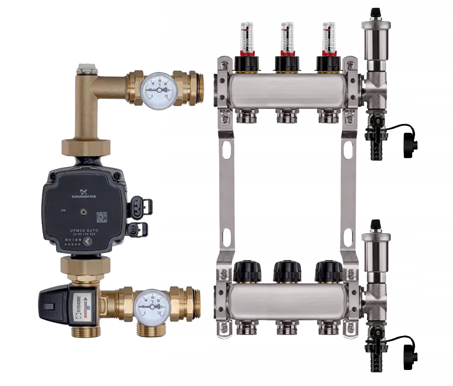 Rozdělovač pro podlahu 3 sekce nerezový pro vytápění Čerpadlo Grundfos