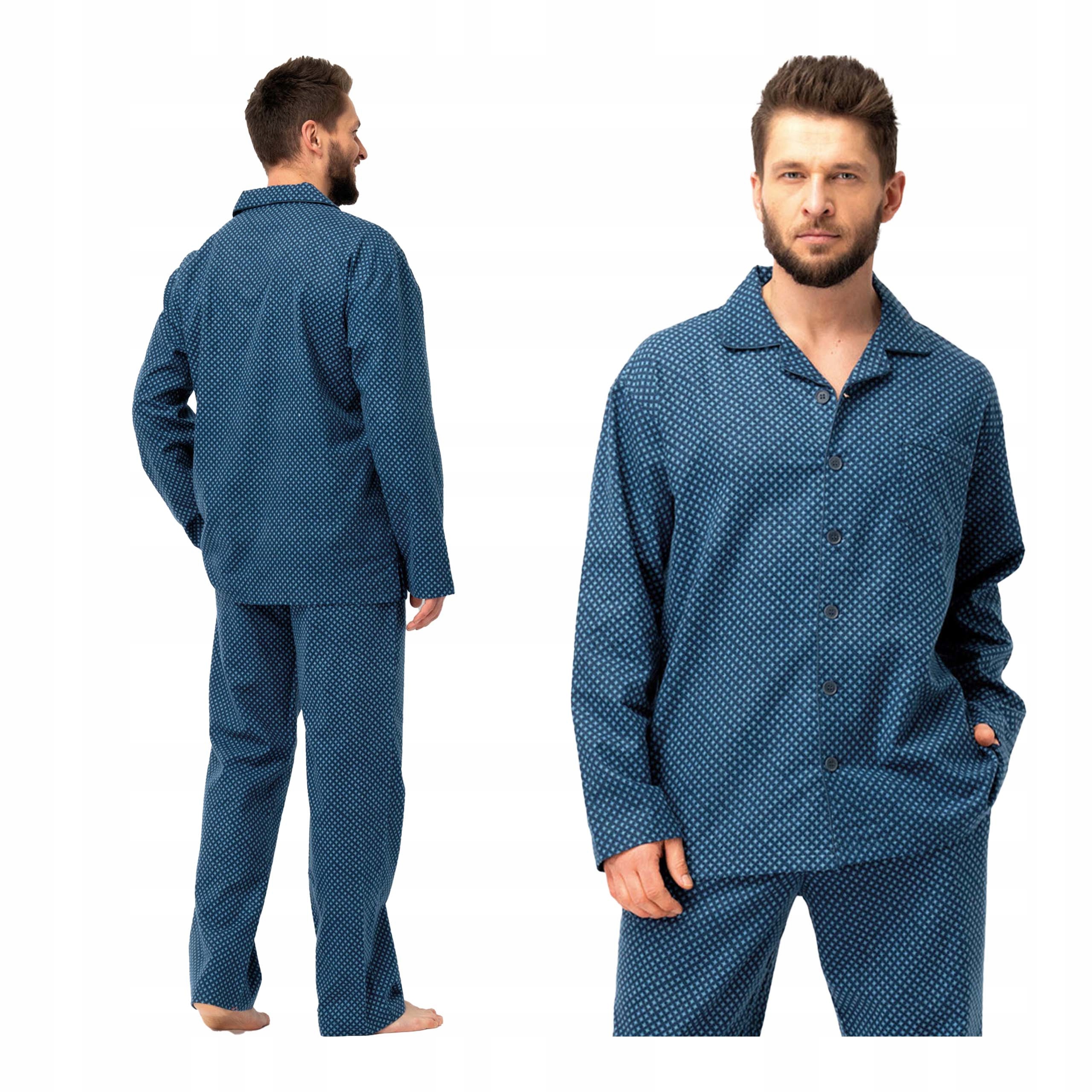 Dvoudílné bavlněné pyžamo pánské s dlouhým rukávem, kalhoty Key 4XL