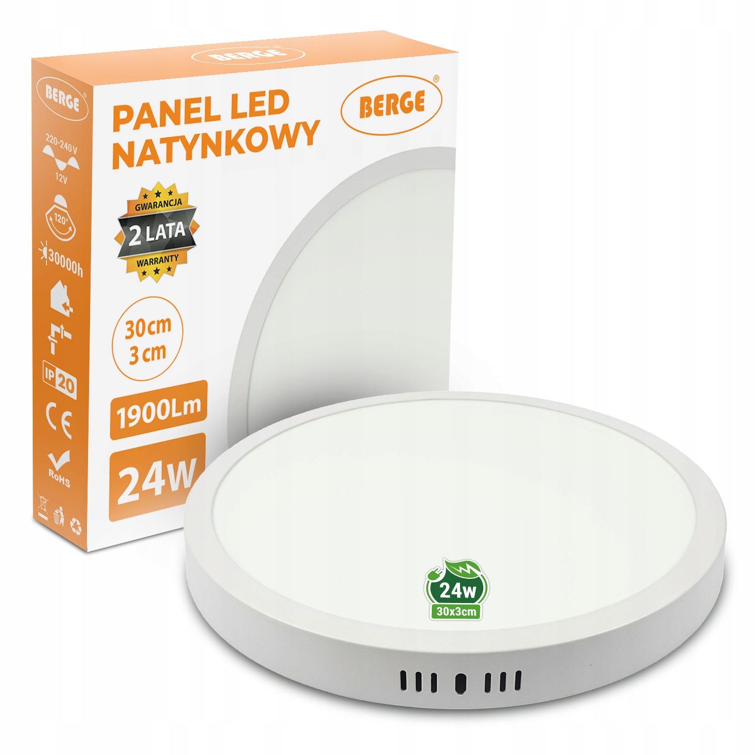 

Lampa Led Panel Natynkowy 24W Okrąg Biały 6000K