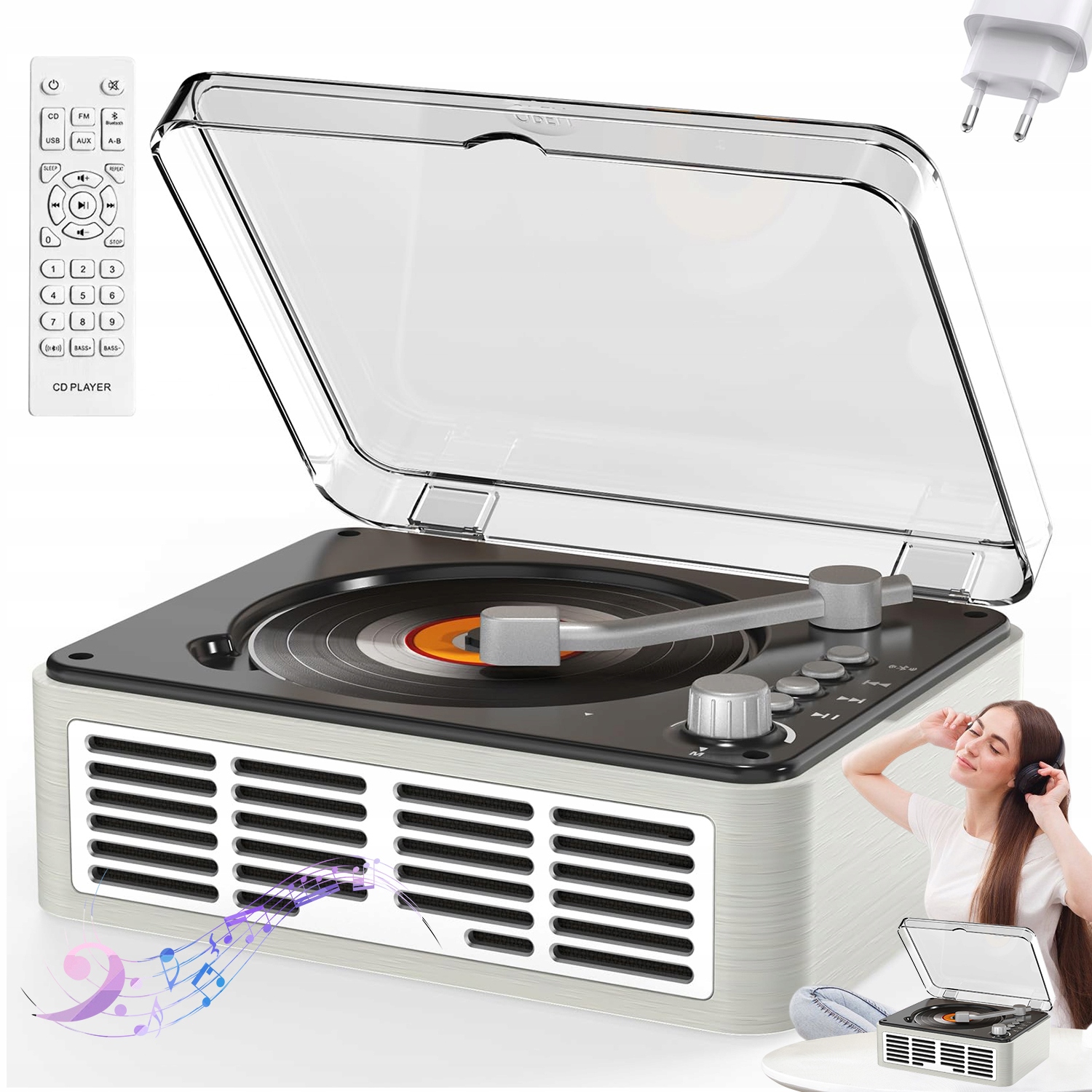 Přenosný Bluetooth CD Přehrávač S Retro Reproduktorem Home Suitcase CD Fm