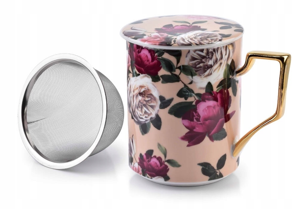 

Kubek porcelanowy z zaparzaczem Pola Beige złote