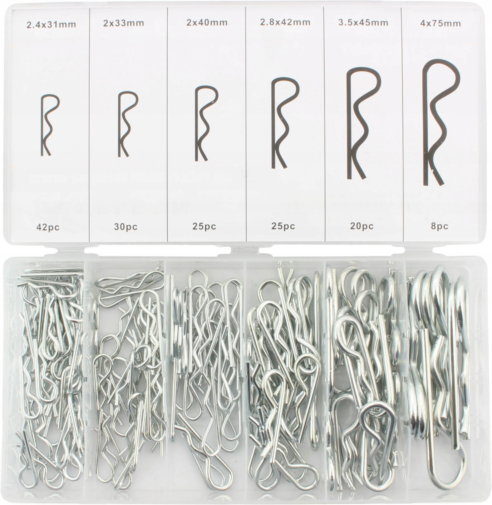 

Zestaw Zawleczek Sprężynowych 2.0-4.0mm 150 Sztuk