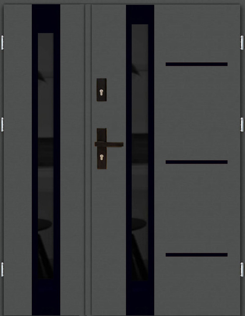 DRZWI ZEWNĘTRZNE DWUSKRZYDŁOWE INOX 4ZD3 BLACK 131CM 55MM CIEMNY REFLEKS Marka Lukar