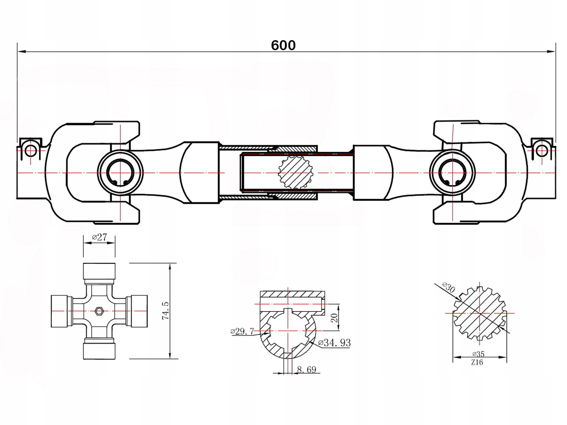 WAŁEK WAŁ 60 cm PRZEKAŹNIKA MOCY WOM FREZ Waga produktu z opakowaniem jednostkowym 9.5 kg