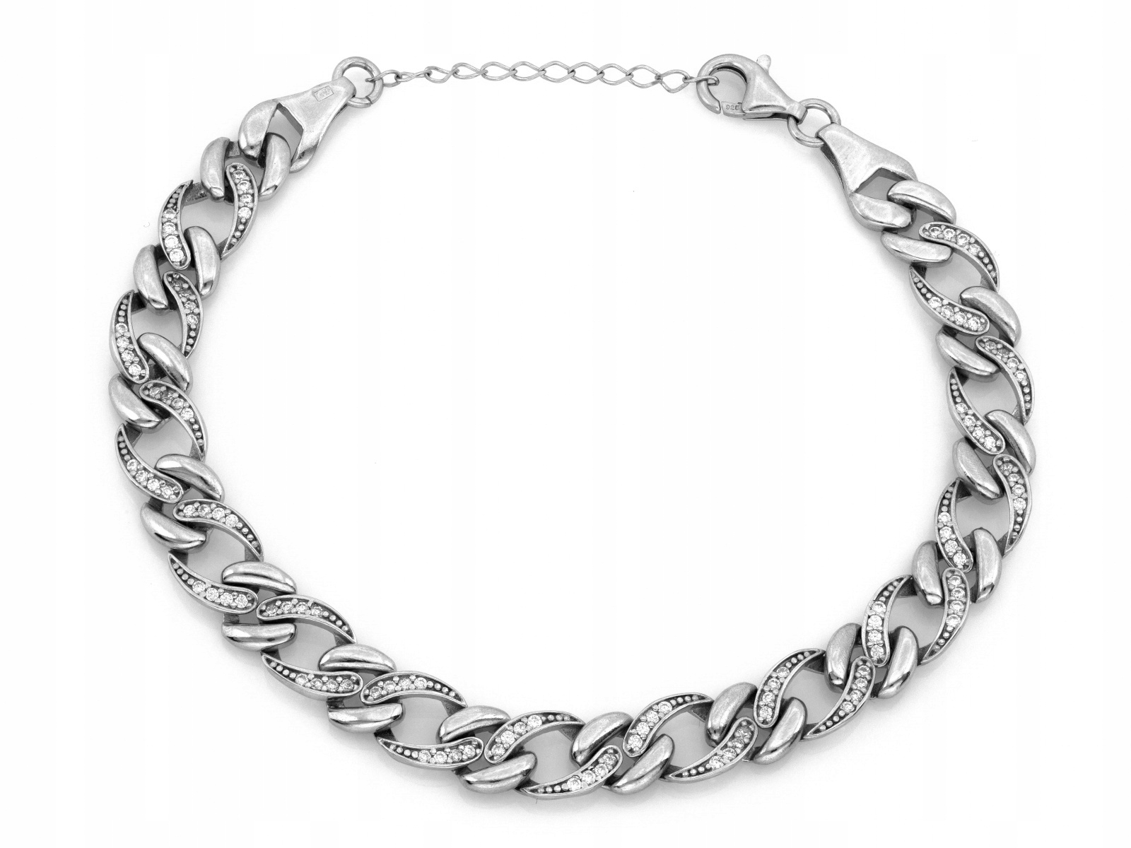 Náramek ze stříbra 925 široký Pancerka s zirkony značková stylová r23