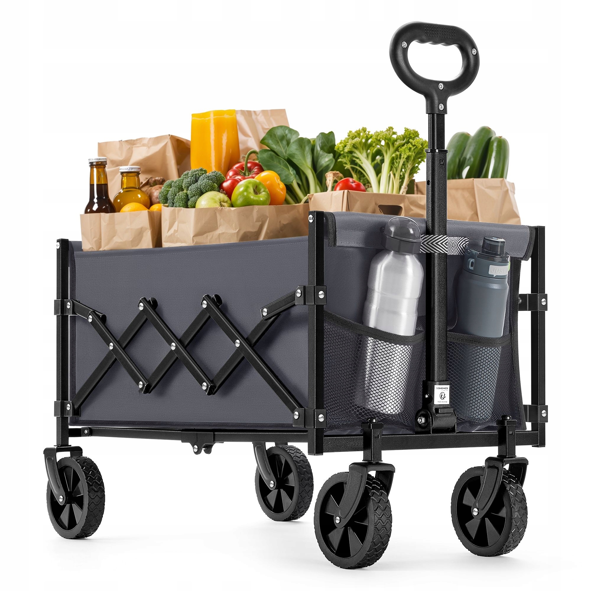 Składany wózek transportowy zakupowy na kółkach duża przyczepka 90 L szary