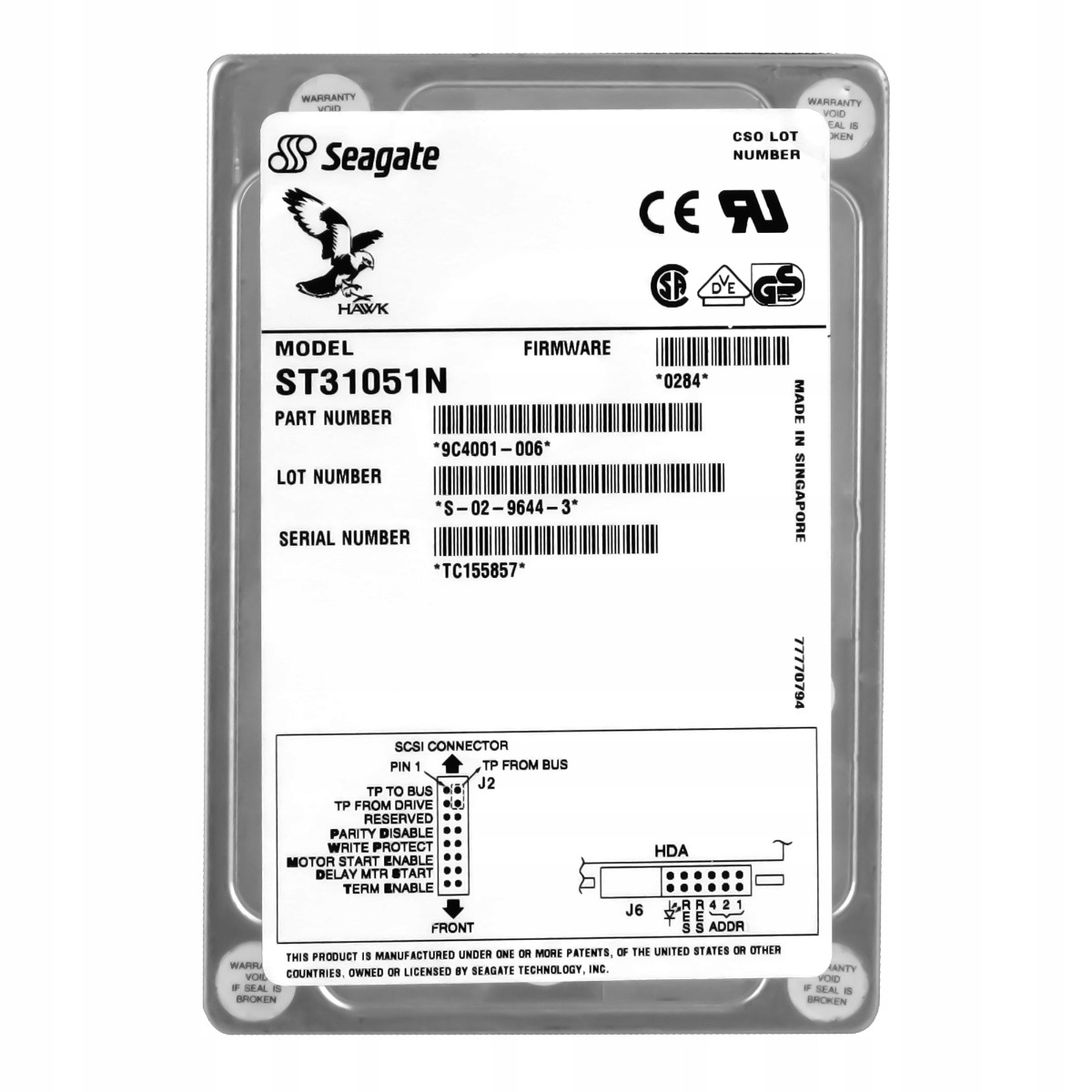 Seagate Hawk 2XL 1.06GB 5.4K Scsi 3.5'' ST31051N
