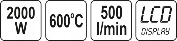 Yato Horkovzdušná Pistole 2000W 70~600°C Akces. LCD Výška