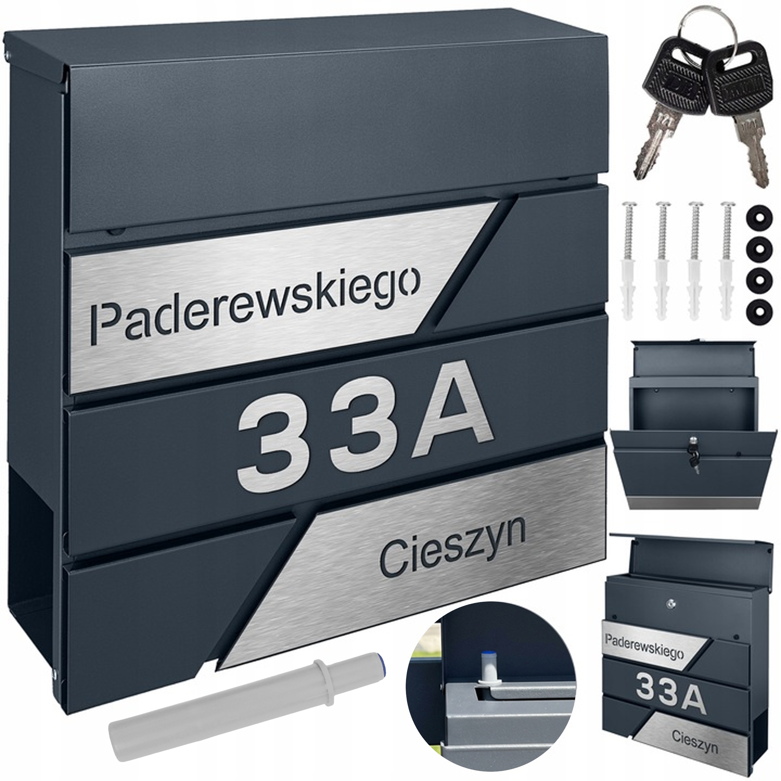 Antracitová Poštovní Schránka S Adresou A Laserem Vyřezaným Číslem