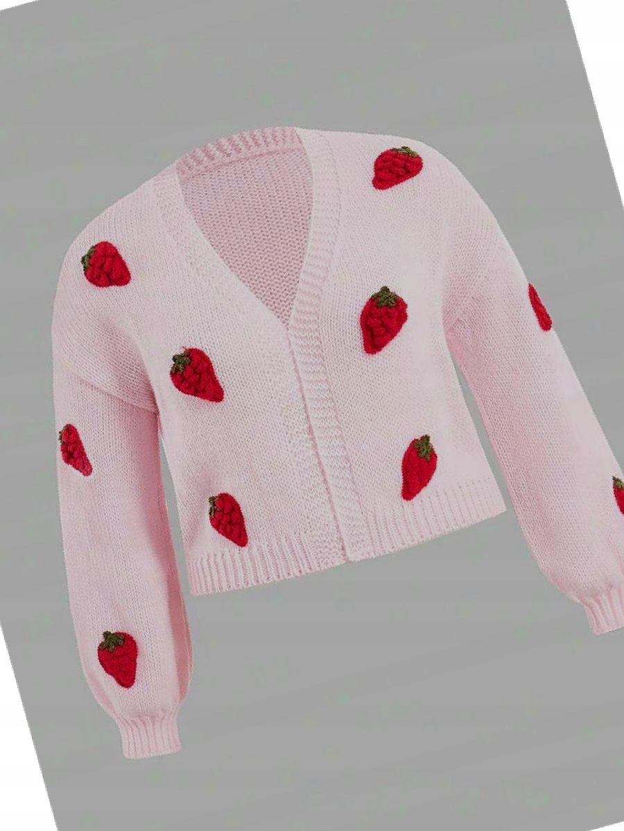Kardigan Denní svetr bez zapínání Růžový s Jahody XXL 44