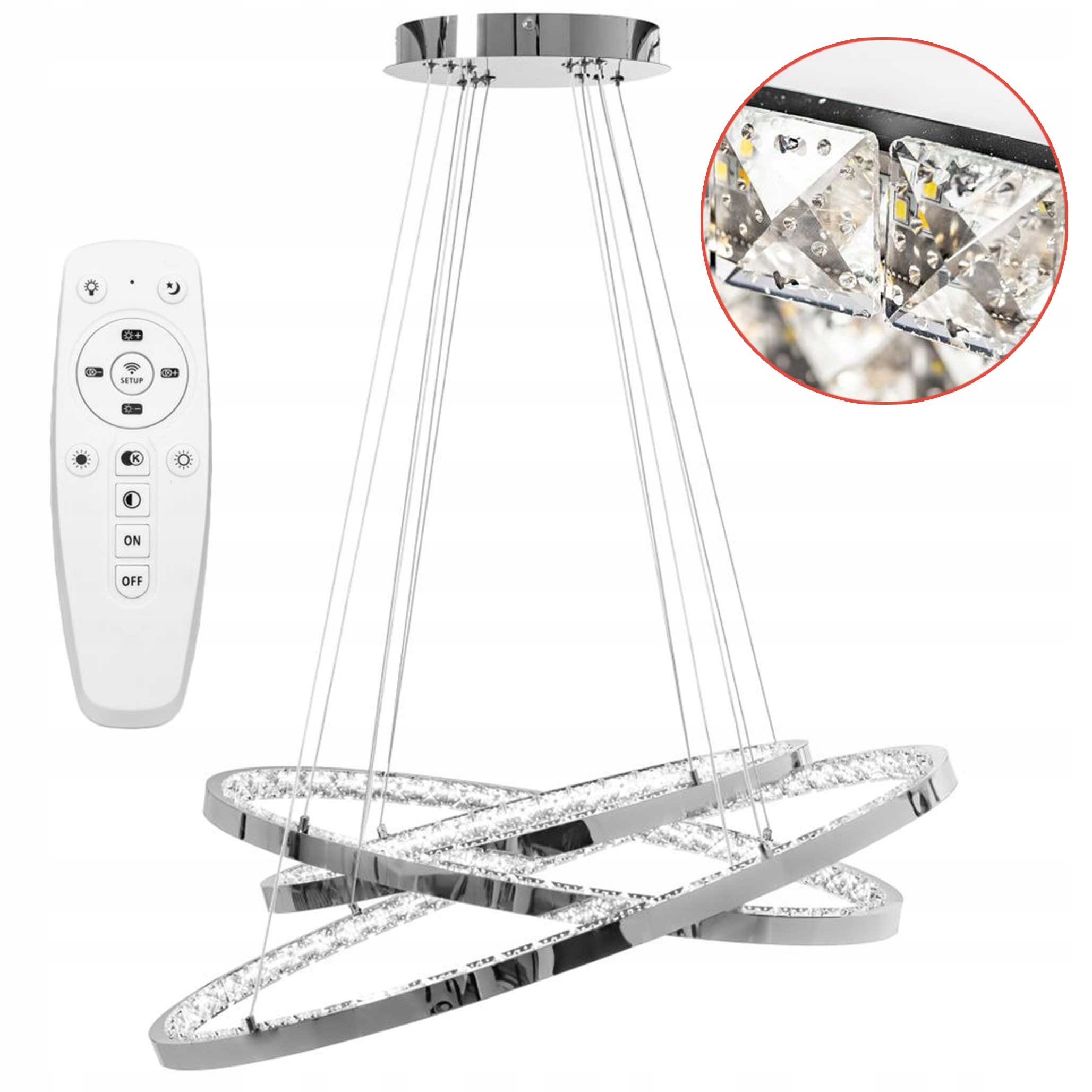 Závesná Led lampa Chrómový krúžok Luster Krúžkový Chróm Led +Diaľkový Ovládač
