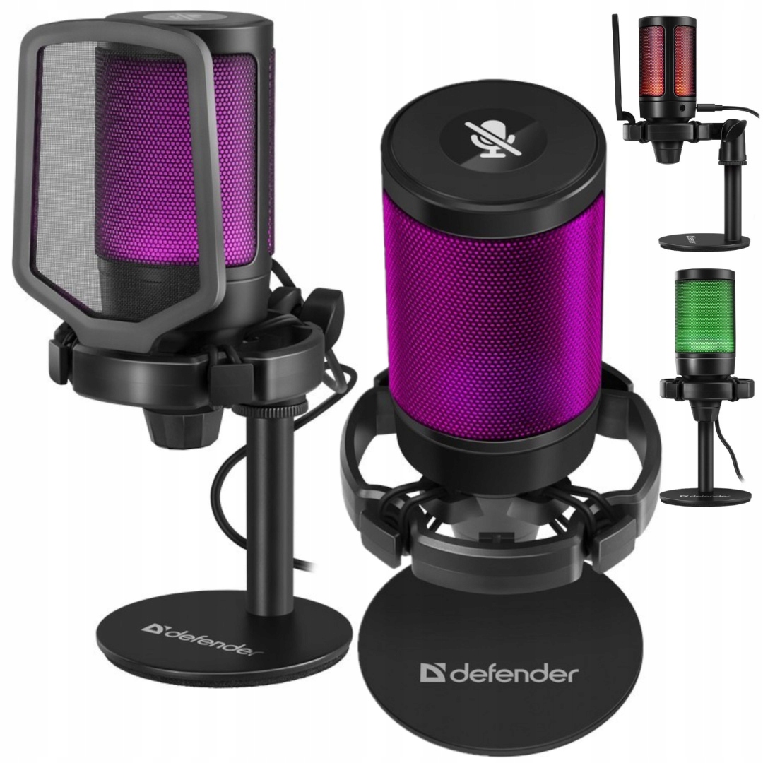 Mikrofon Defender PODŚWIETLANY RGB LED przewodowy USB typu C
