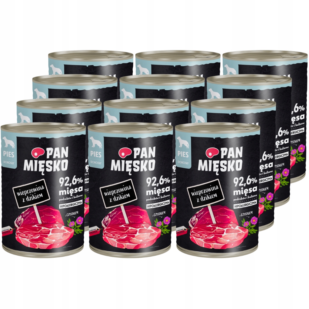 Levně Pan Mięsko Krmivo mokré pro psa Vepřové s divočákem 400 g x 12 kusů