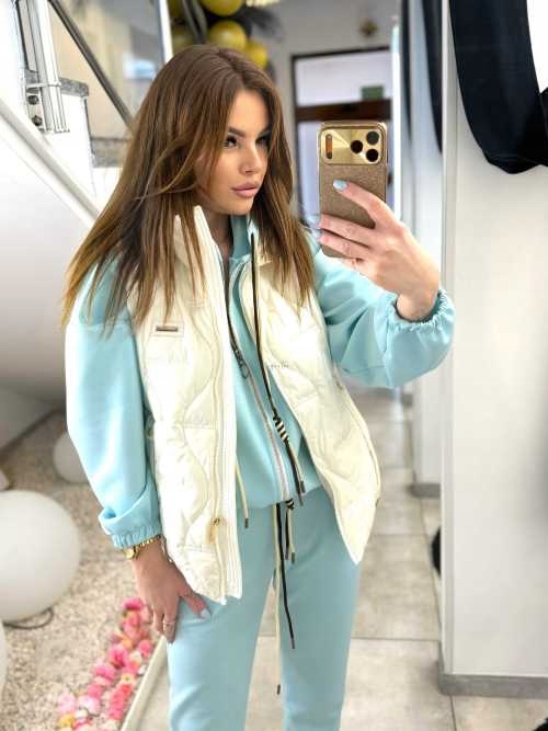NB278 Dámská vesta na zip s prošíváním, bílá, zlaté doplňky, XXL