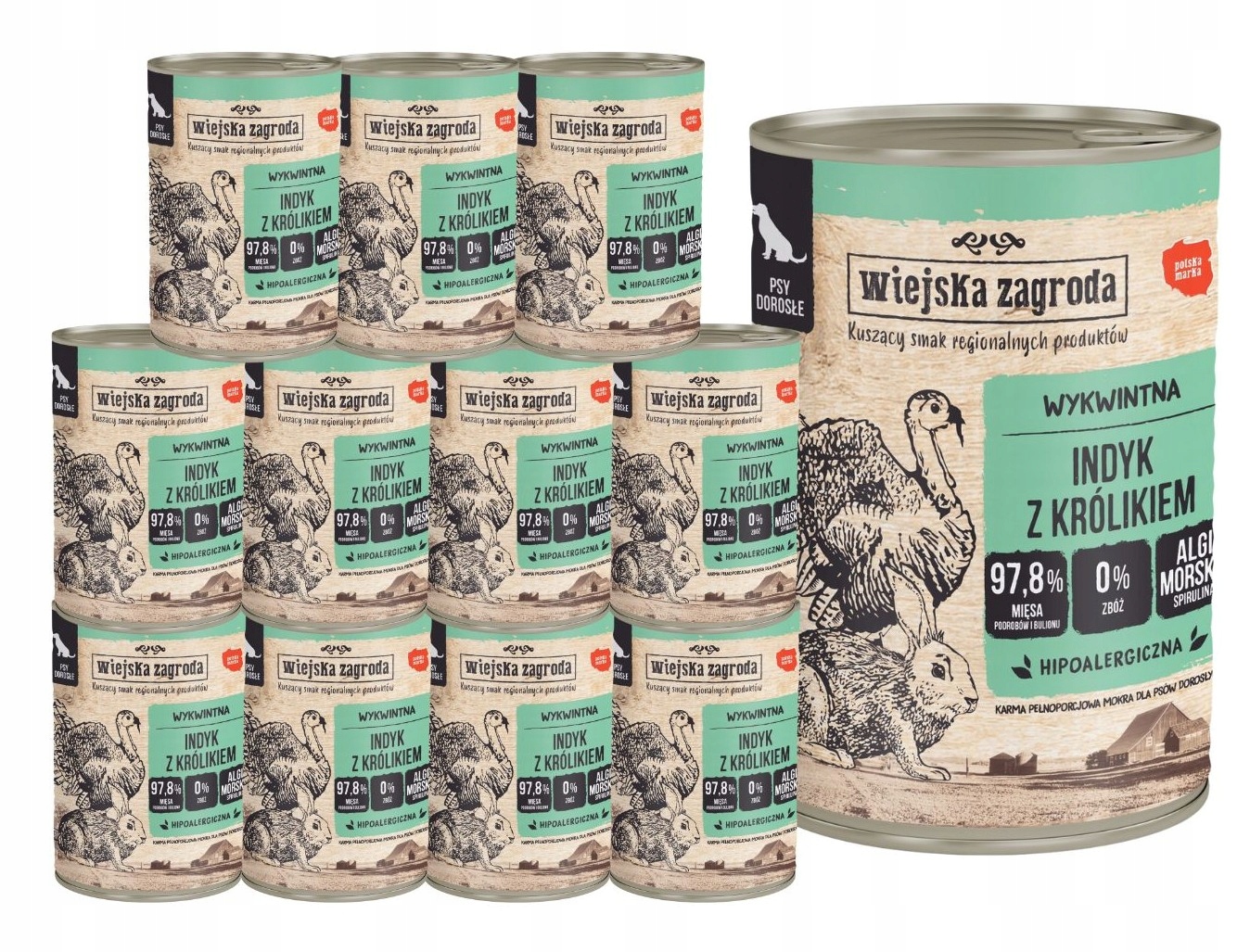 Levně Wiejska Zagroda Krmivo mokré pro psa Krůta s králíkem 12x400 g