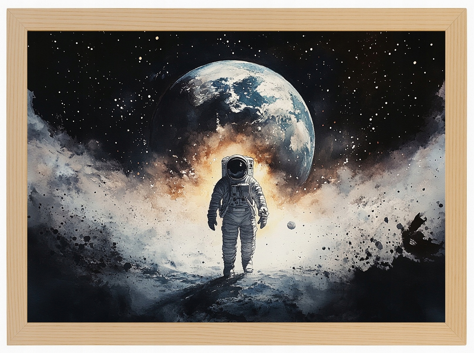Plakát Rámeček Dřevo Astronaut Vesmír Země Hvězdy Vesmír 100x70