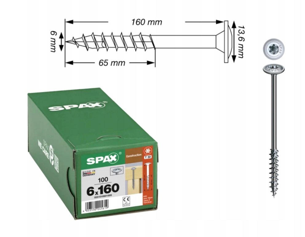 Univerzální šrouby Wirox do dřeva Spax 6 x 160 mm 100 ks