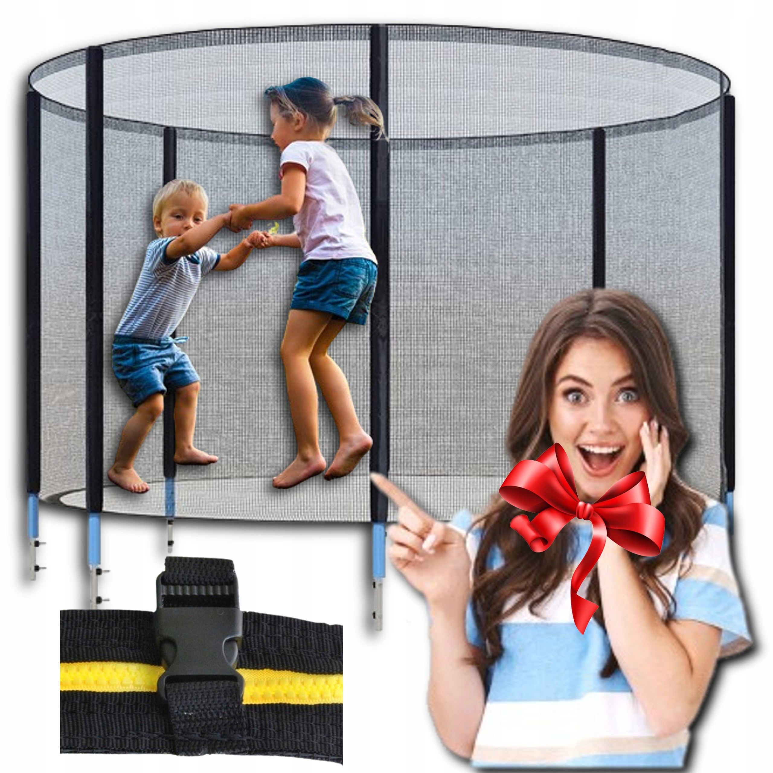 Siatka do trampoliny ZEWNĘTRZNA 300-312 cm 180CM 6 SŁUPKÓW MOCNA TRAMPOLIN