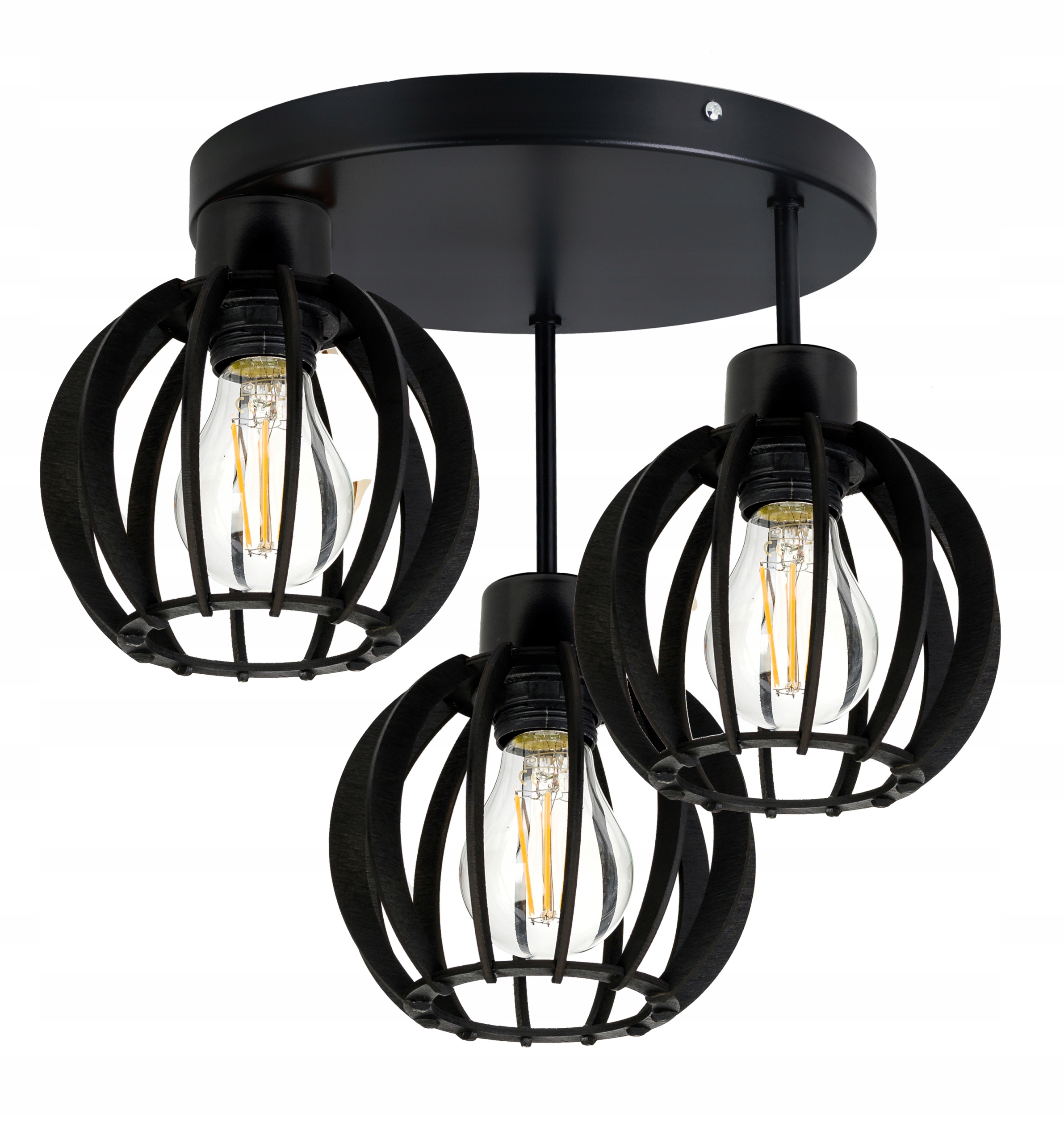 Stropní Svítidlo vysoká Stropní Svítidlo Lustr Černý Loft Stínidlo Dřevo 3x E27