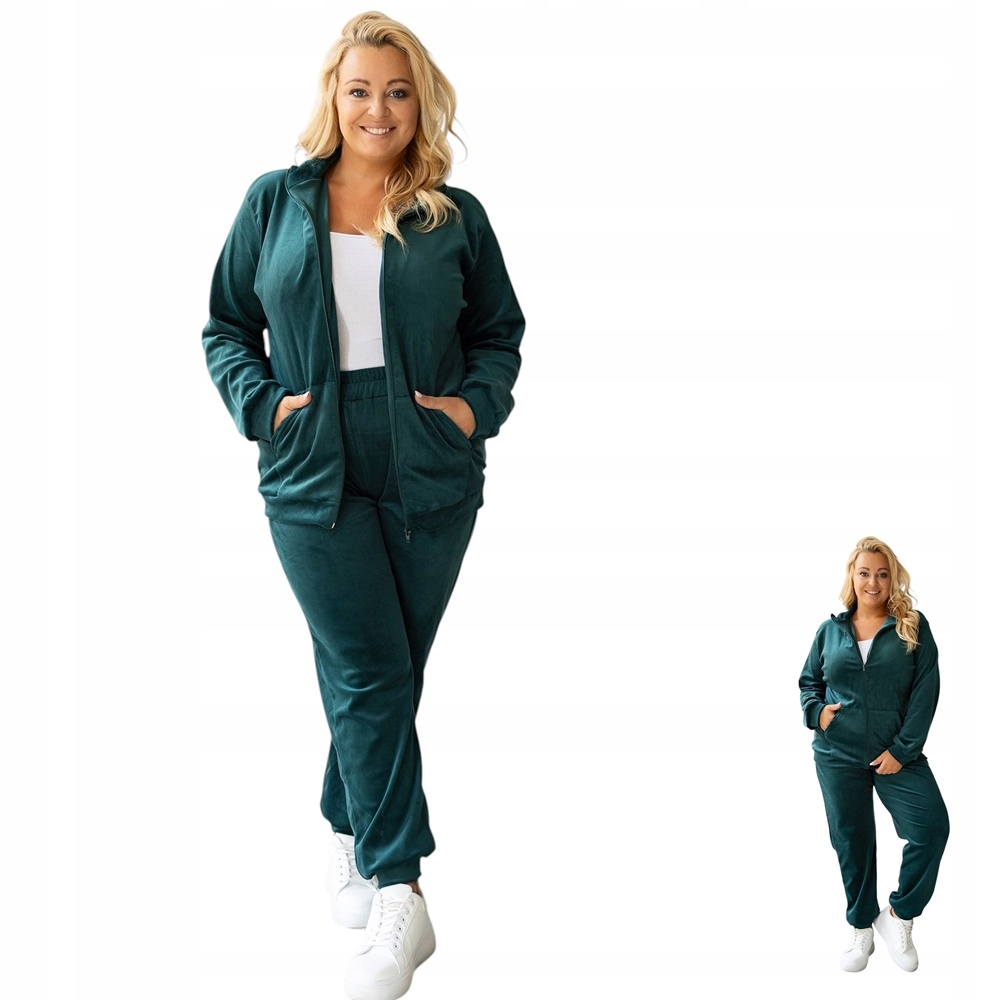 Dámský Teplákovka Velurový komplet bez kapuce XXL/3XL Tmavě zelená
